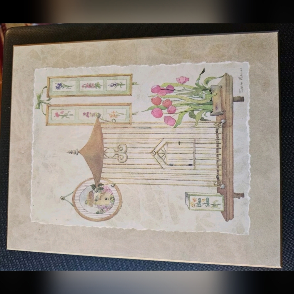 Sarah Malin Art Print on Plaque Birdcage Tulips